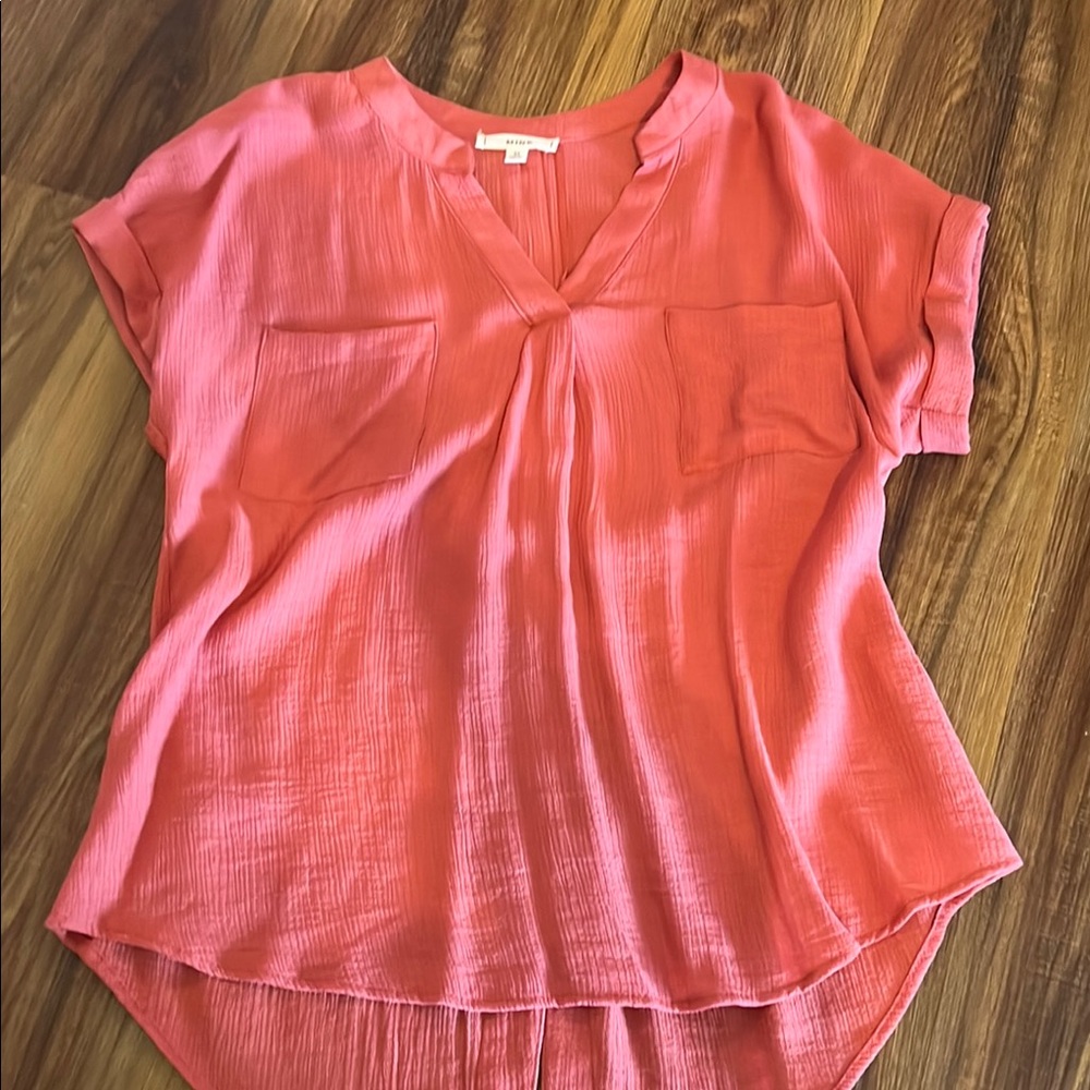 Mine Pink Blouse Relaxed Mandarin Collar